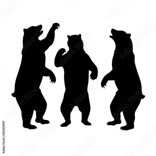Three dancing bear silhouettes in a playful pose against a plain background