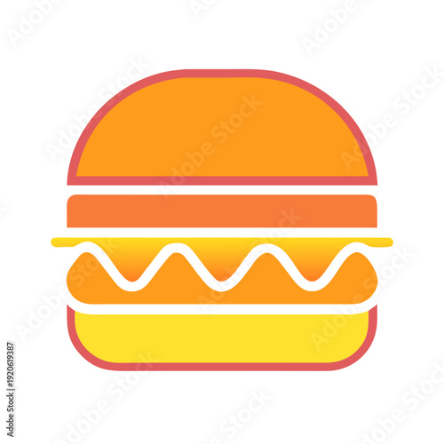 A stylized illustration of a delicious cheeseburger with sesame seed bun