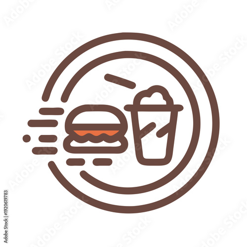 A stylized icon of a burger with a speedy delivery concept