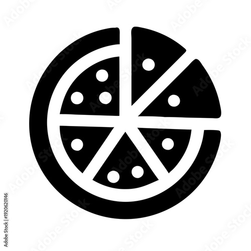 Circular icon featuring stylized pizza slices arranged in a circular pattern