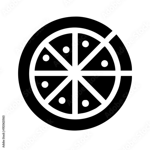 Black and white icon of a sliced pizza with pepperoni toppings