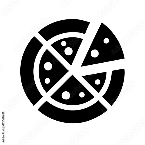 Black and white pizza slice icon with crossed lines indicating prohibition or restriction