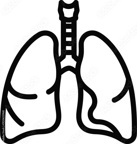 Human lungs and trachea line art icon showing respiratory system anatomy and healthy breathing chart