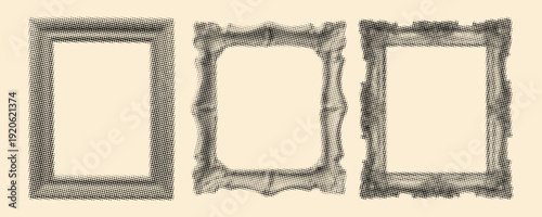 Halftone Collage Ornate Vintage Picture Frame Illustration