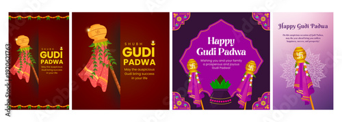 Festive Collection of Gudi Padwa Greeting Cards Celebrating the Hindu New Year with Traditional Symbols