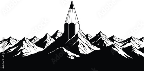 Pencil mountain peak silhouette representing creative height education achievement and artistic goal