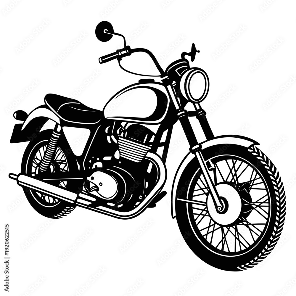 Fototapeta premium Isolated Black Motorcycle Silhouette – Classic Bike Outline on White Background