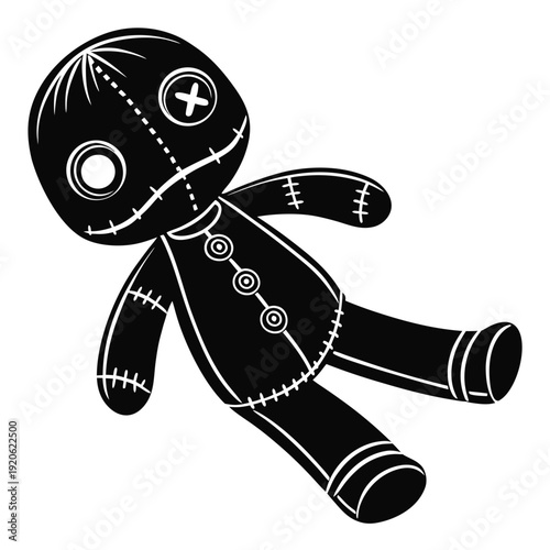 Isolated Black Doll Silhouette Creepy Toy Figure Outline on White Background
