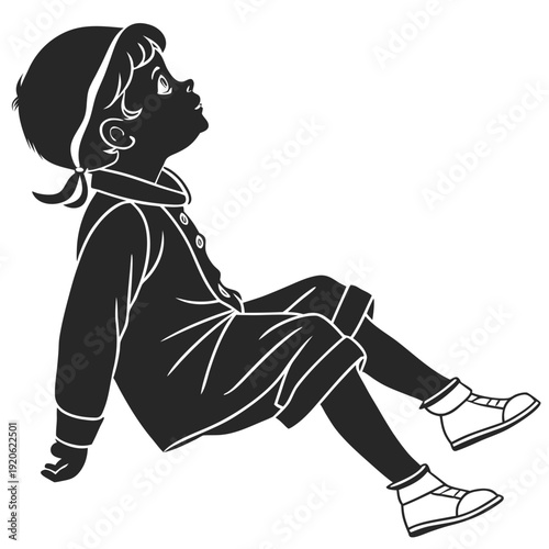 Isolated Black Doll Silhouette Creepy Toy Figure Outline on White Background