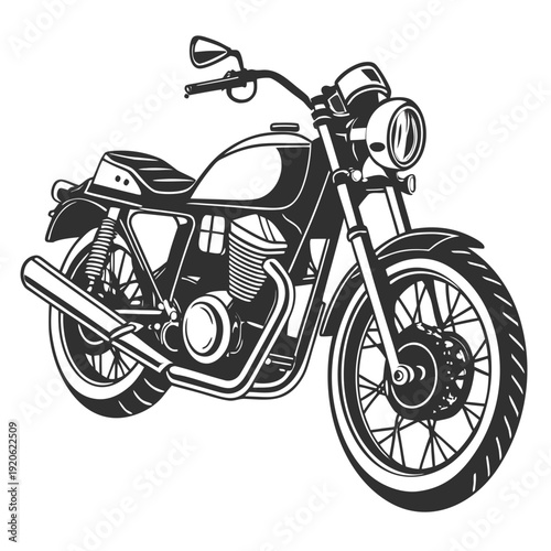 Isolated Black Motorcycle Silhouette – Classic Bike Outline on White Background