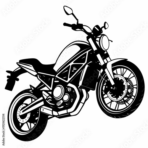 Isolated Black Motorcycle Silhouette – Classic Bike Outline on White Background