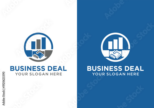 Business Deal Logo Design with Handshake and Bar Chart Elements.