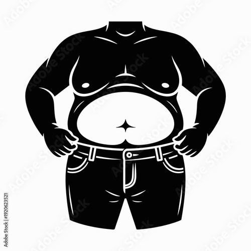 Black and white illustration of a person wearing a belt and suspenders isolated on white background, Vector, illustration