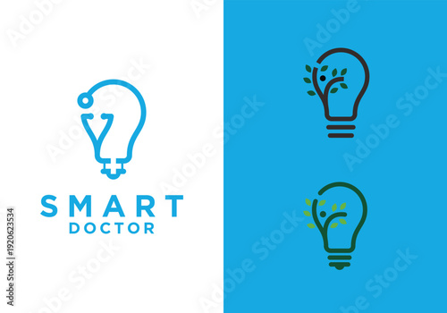 Creative light bulb logo design for smart doctor healthcare services.