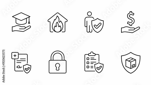Essential icons representing various services and security features isolated on white background, Vector, illustration