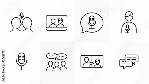 Collection of icons representing different communication and interaction methods isolated on white background, Vector, illustration