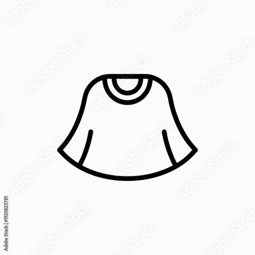 Simple line drawing of a sleeveless tunic top with a round neckline and flared hem isolated on white background, Vector, illustration