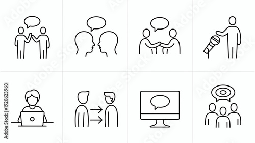 Illustrations depicting various collaborative and professional interaction scenarios isolated on white background, Vector, illustration