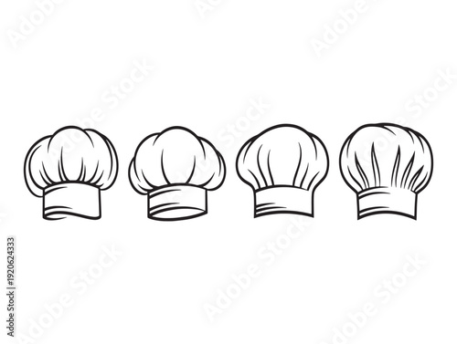 Four different chef hats in a row illustration