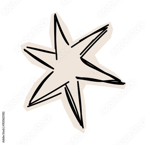 Paper Cut Out Star Sketch Icon. Abstract Star Stroke Application Form. Old Monochrome Graphic Pint Texture. Abstract Cut Out Imperfect Irregular Shape Decoration Symbol Element. Vintage Style.	