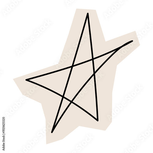 Paper Cut Out Star Sketch Icon. Abstract Star Stroke Application Form. Old Monochrome Graphic Pint Texture. Abstract Cut Out Imperfect Irregular Shape Decoration Symbol Element. Vintage Style.	