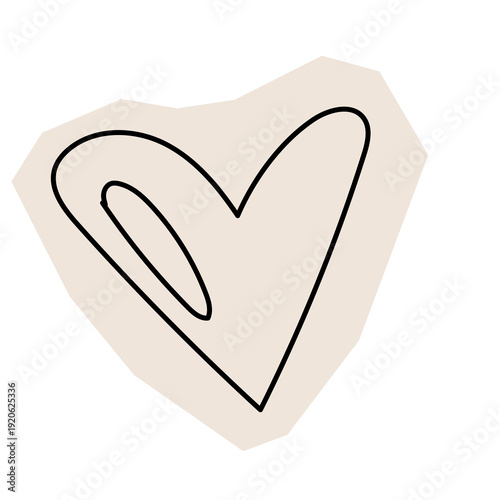 Paper Cut Out Hear Sketch Icon. Abstract Romantic Stroke Application Form. Old Monochrome Graphic Pint Texture. Abstract Cut Out Imperfect Irregular Shape Decoration Symbol Element. Vintage Style.	