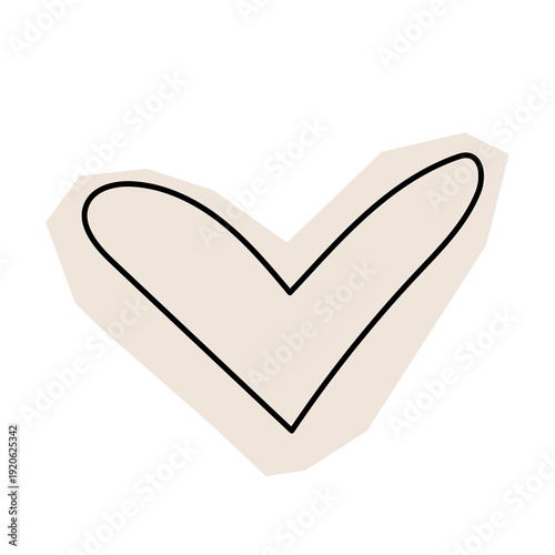 Paper Cut Out Hear Sketch Icon. Abstract Romantic Stroke Application Form. Old Monochrome Graphic Pint Texture. Abstract Cut Out Imperfect Irregular Shape Decoration Symbol Element. Vintage Style.	