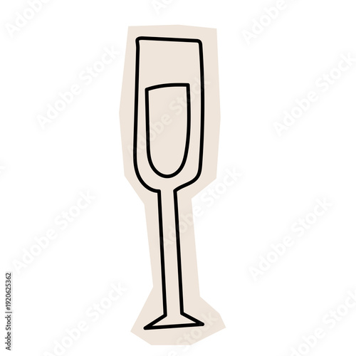 Paper Cut Out Wine Glass Sketch Icon. Abstract Drink Stroke Application Form. Old Monochrome Graphic Pint Texture. Abstract Cut Out Imperfect Irregular Shape Decoration Symbol Element. Vintage Style.	