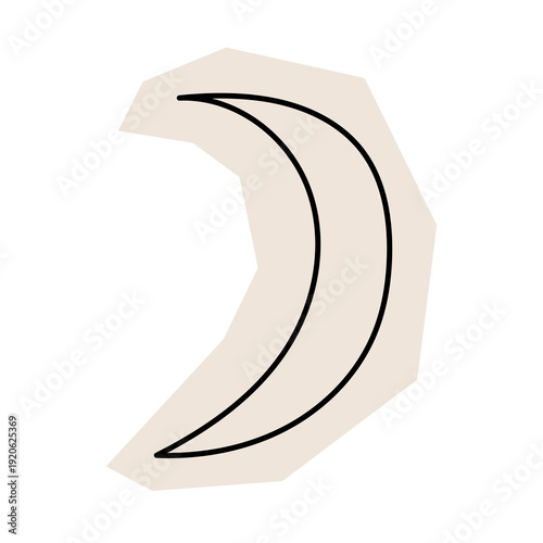 Paper Cut Out Moon Sketch Icon. Abstract Night Star Stroke Application Form. Old Monochrome Graphic Pint Texture. Abstract Cut Out Imperfect Irregular Shape Decoration Symbol Element. Vintage Style.	