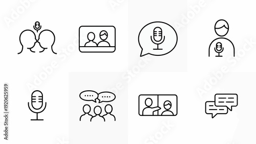 Collection of icons representing different communication and interaction methods isolated on white background, Vector, illustration