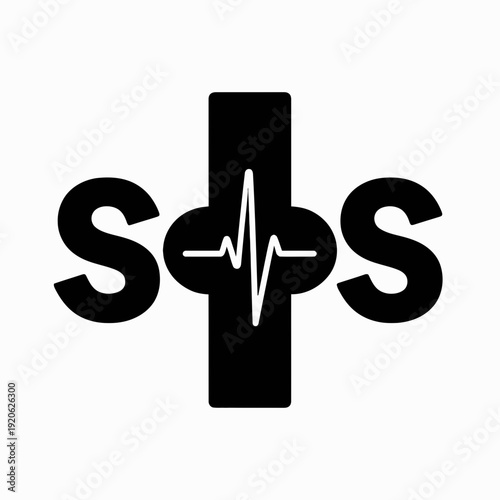 Medical logo featuring stylized cross with an electrocardiogram symbol and letters s+s isolated on white background, Vector, illustration