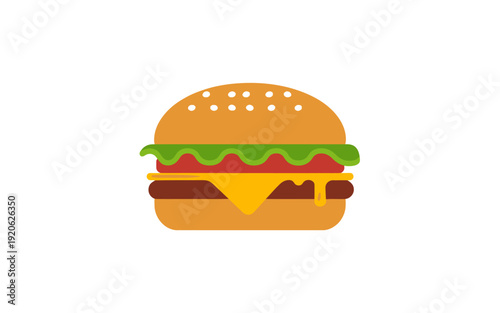 Flat hamburger with melted cheese lettuce and tomato white background cheeseburger