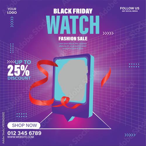 Black Friday Watch Fashion Sale Social Media Post with Discount Offer