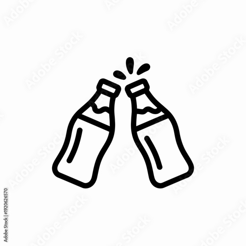 Two bottles clinking together in a celebratory toast isolated on white background, Vector, illustration