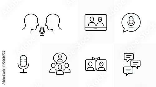 Collection of icons representing communication and collaboration methods isolated on white background, Vector, illustration