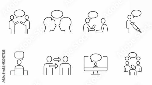 Illustrations of diverse professional and social interaction scenarios in an office setting isolated on white background, Vector, illustration