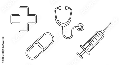 Medical icons cross stethoscope pill and syringe illustration