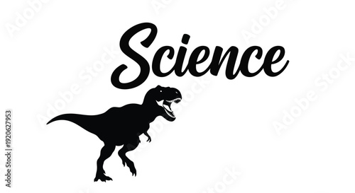 Black silhouette of a dinosaur with science text