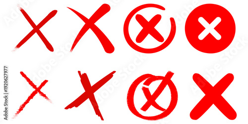 Photos Collection of red cross marks and no entry symbols with circle isolated on trans