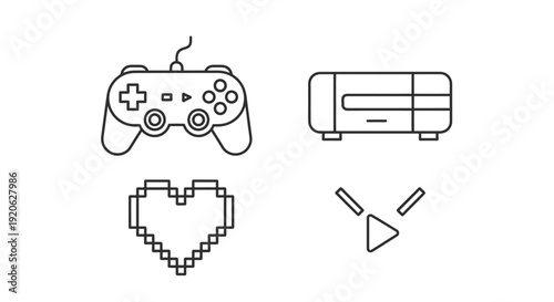 Gamepad and game console icons in monochrome style for gaming theme