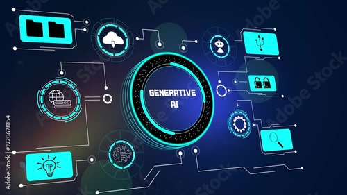 Generative AI footage for content creation tools and AI chatbots. Futuristic automated design and tech background loop