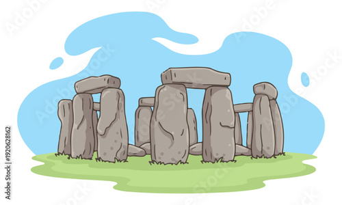 Stonehenge ancient stone monument vector illustration on green grass