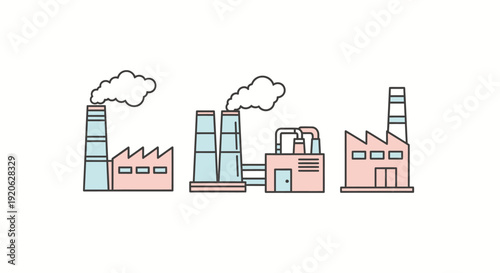 Industrial factory buildings with smoke stacks vector illustration isolated