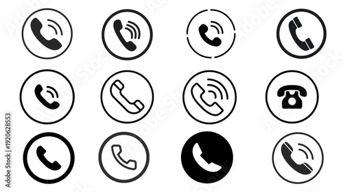 Phone Call Icons Set – Incoming Outgoing Missed Call Line Vector Collection