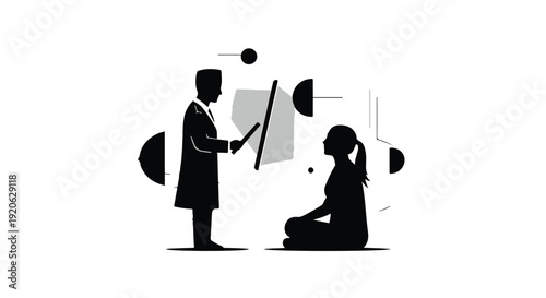 psychologist consulting patient with thought bubbles