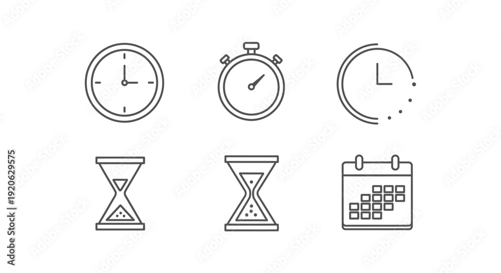 Fototapeta premium Time management icons clock hourglass stopwatch and calendar symbols