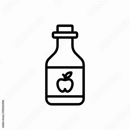 Icon of a bottle labeled with an apple symbol for apple cider or vinegar. isolated on white background, Vector, illustration