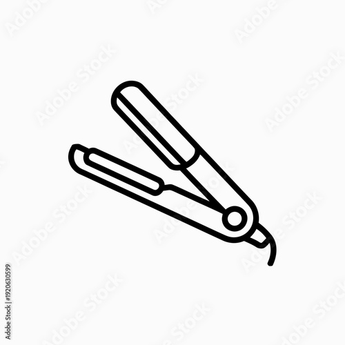 Black and white illustration of a pair of hair straightening tongs isolated on white background, Vector, illustration