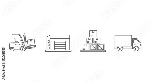 Warehouse logistics illustration transportation and delivery icons on white