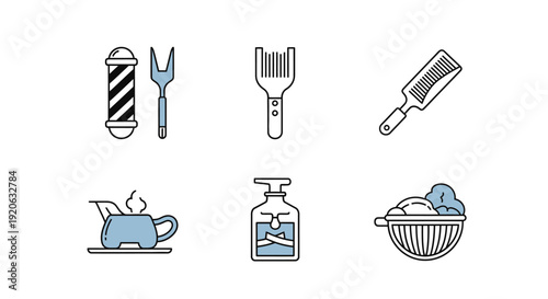 Stylized barber shop and kitchen utensils on white background vector